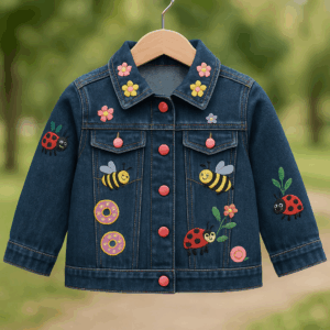 Whimsy Washed Denim Flower Jacket