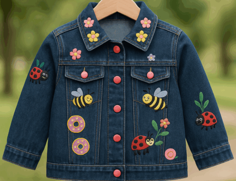 Whimsy Washed Denim Flower Jacket