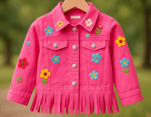 Floral Fringe Button Jacket